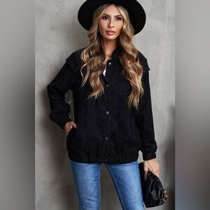 Snap Front Shoulder Detail Corduroy Shacket